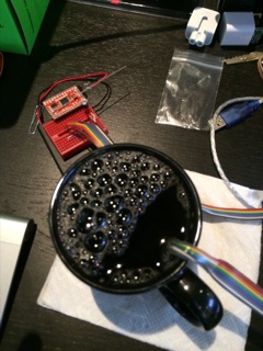 Sensors inside cup with coffee
