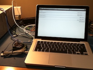 Arduino with Audioino and a MacBook running Safari and Avrian Jump